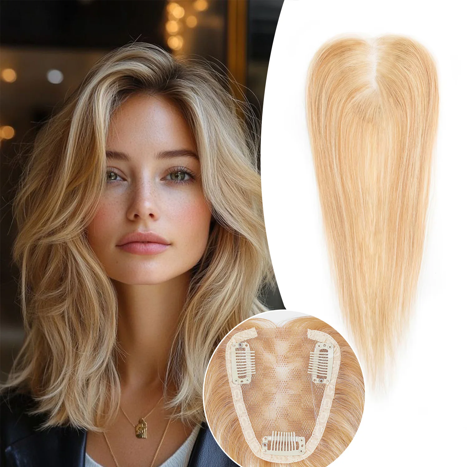 

Накладка для волос 16 дюймов для женщин, кружевная, на 3 клипсе, с центральным пробором, цвет Piano, из натуральных человеческих волос, женский парик, накладка на базе 3x4