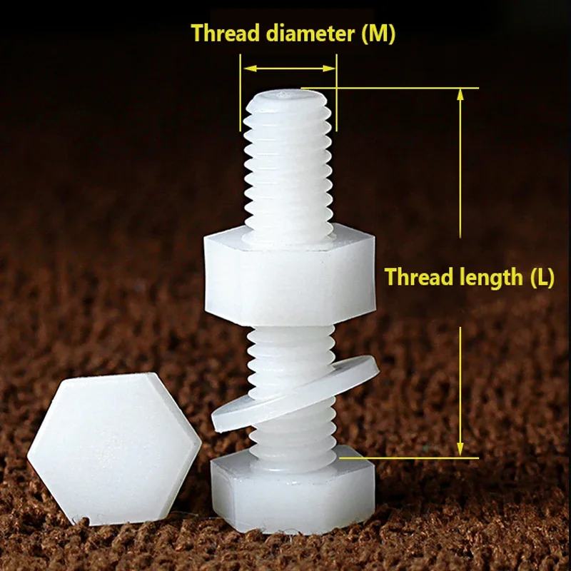 Weißes Nylon Sechskantschrauben Mutter Unterlegscheiben Set, metrisches Gewinde, Sechskantschraube, kunststoffisolierte Schraube, M3, M4, M5, M6, M8, M10, M12 (Color : 35mm, Size : M12 (5Pcs