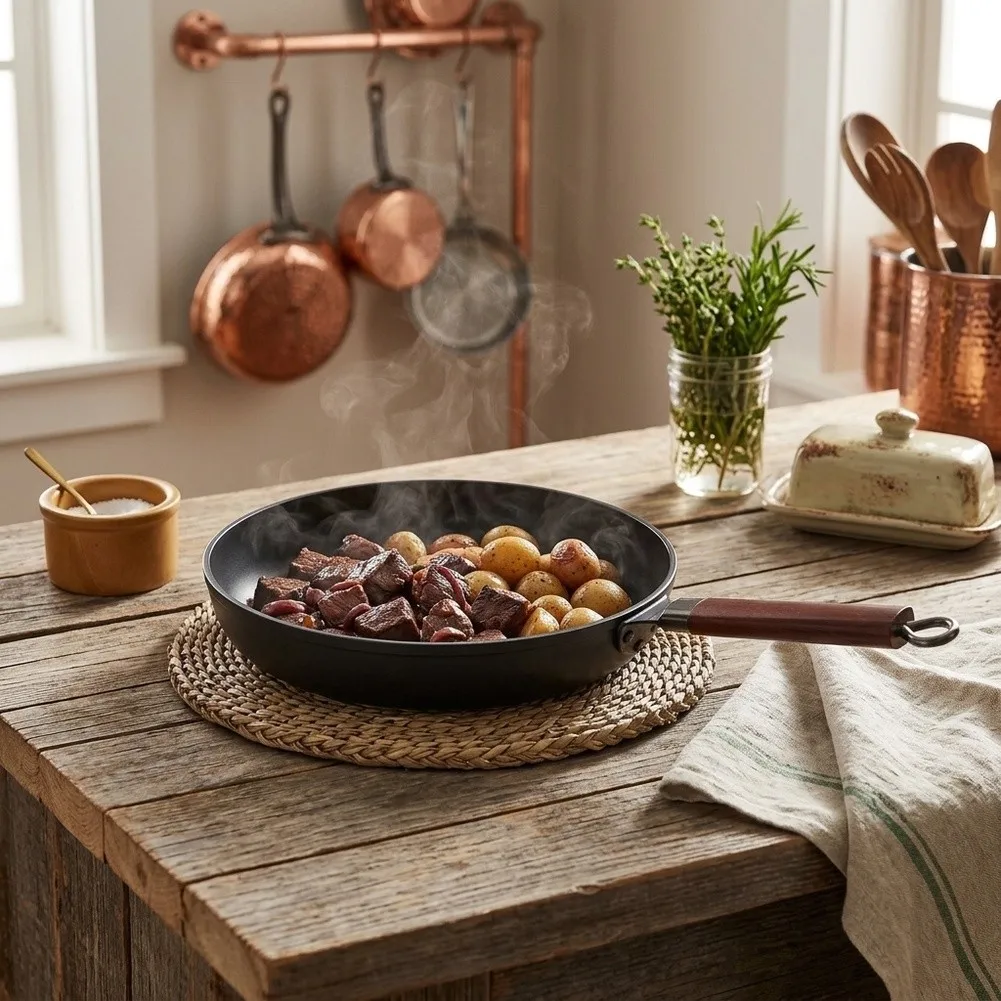 For Stable Stove Placement 24*5cm Flat Bottom Skillet Vintage Style Frying Pan For Kitchen Induction Ready Pan