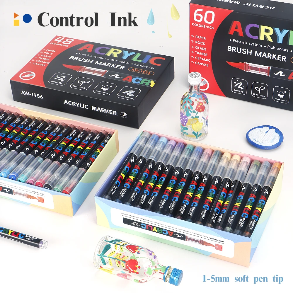 12-168 Colors Acrylic Paint Pen Marker Brush Tip Paint Marker For Rock Painting Wood Canvas Stone Christmas Gift DIY Craft image 3