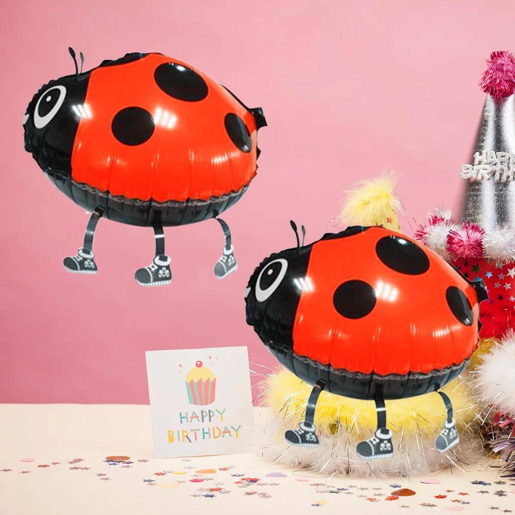 2 Pcs Ladybug Helium Balloon Insect Walking Animal Foil Balloons Pet Walker Children's Toys