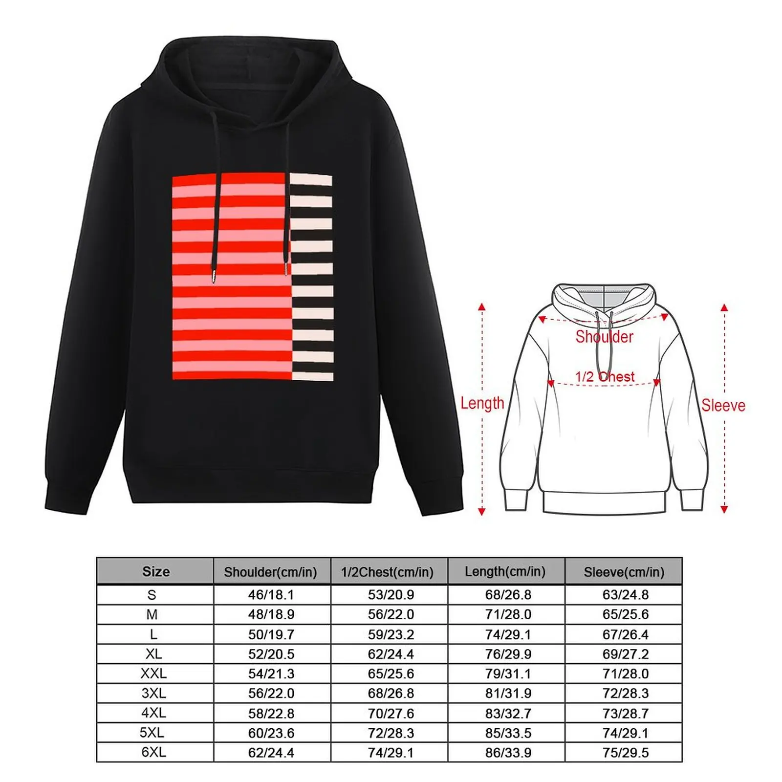 Red and pink stripes. Black and white stripes. Striped Pullover Hoodie men's winter sweater hoodie oversize