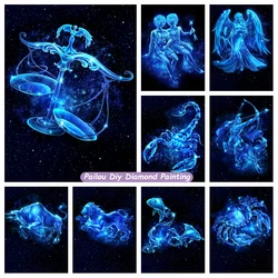 5D Fantasy Horoscope Zodiac Signs Diamond Mosaic Painting Blue Starry Night Twelve Constellation Astrology Cross Stitch Decor