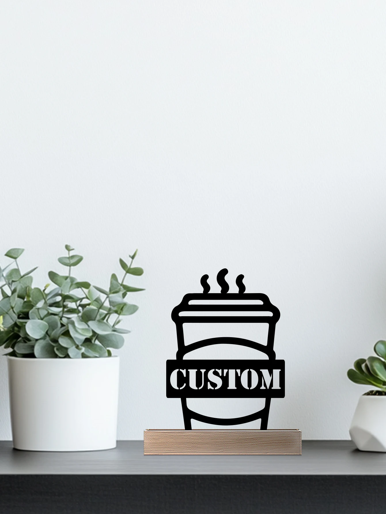 1pc Abstract drink Customized Text Iron Statue With Wood Base Metal Ornament Iron Sculpture Handicraft With Wood Base Bedroom