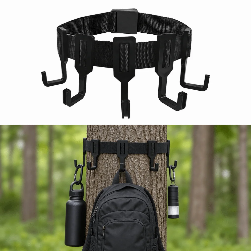 Professional Adjustable Tree Hook Strap Multi-Hooks Low-Profile Hunting Gear Hanger Woven Webbing Gear Hanging Hook Camping