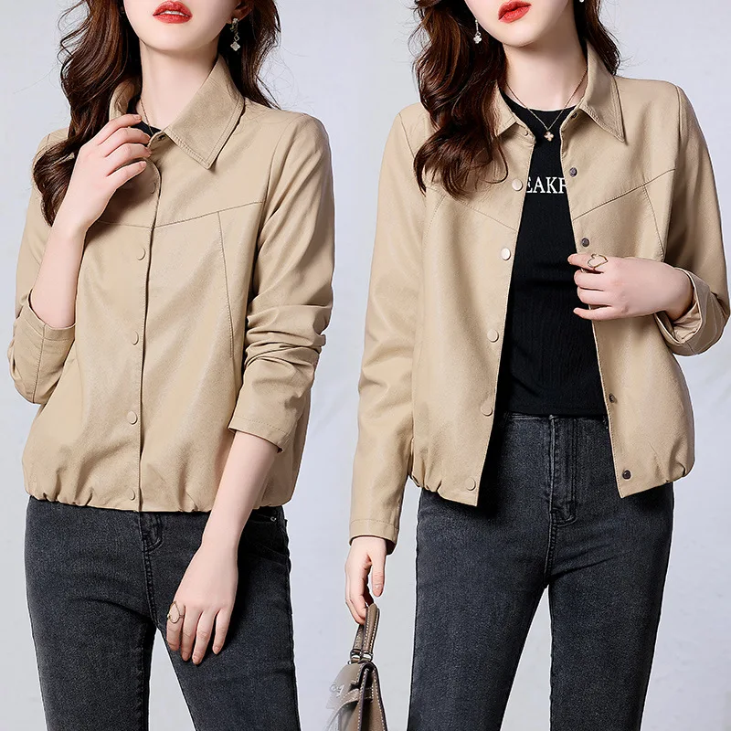 high-end leather jacket, genuine leather sheepskin jacket, women's lapel top, short style, 2024 new spring and autumn