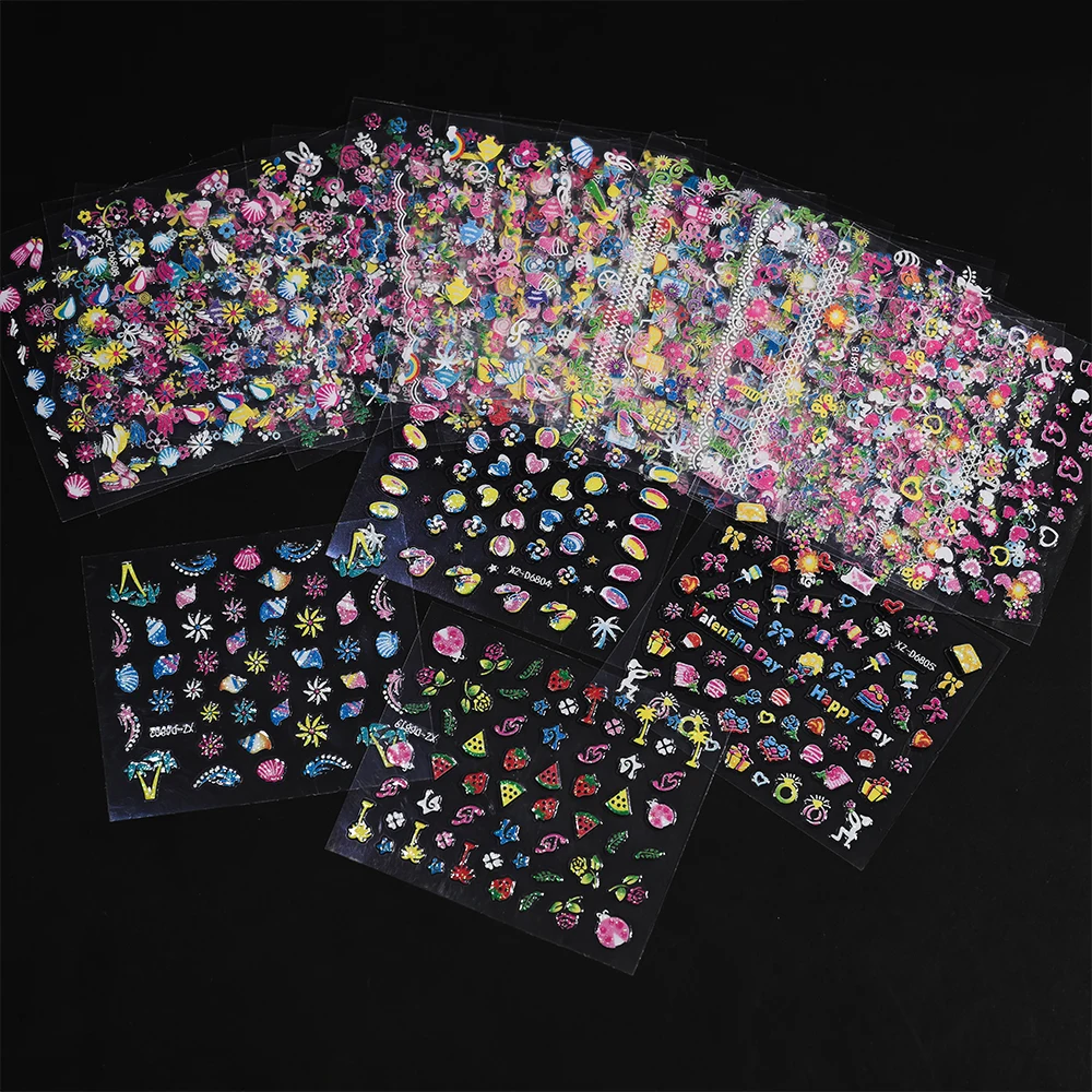 30 قطعة من ملصقات الأظافر الملونة المختلطة للربيع والصيف على شكل فراشة زهرية لاصقة على شكل قلب وشارات فاكهة لتزيين الأظافر #5