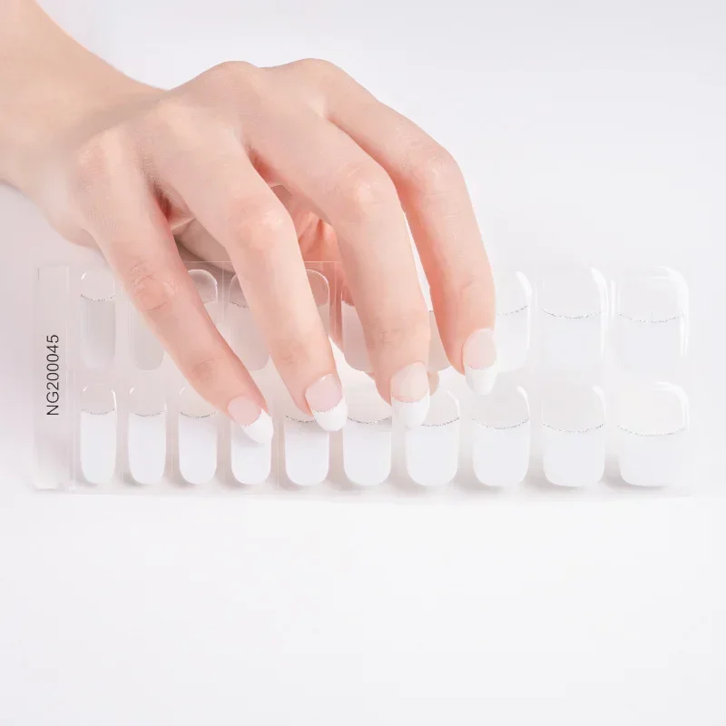 French White Transparent Semi Curing Gel Nail Strip Adhesive Waterproof Long-acting Full Set of Gel Nail Sticker for UV Lamp