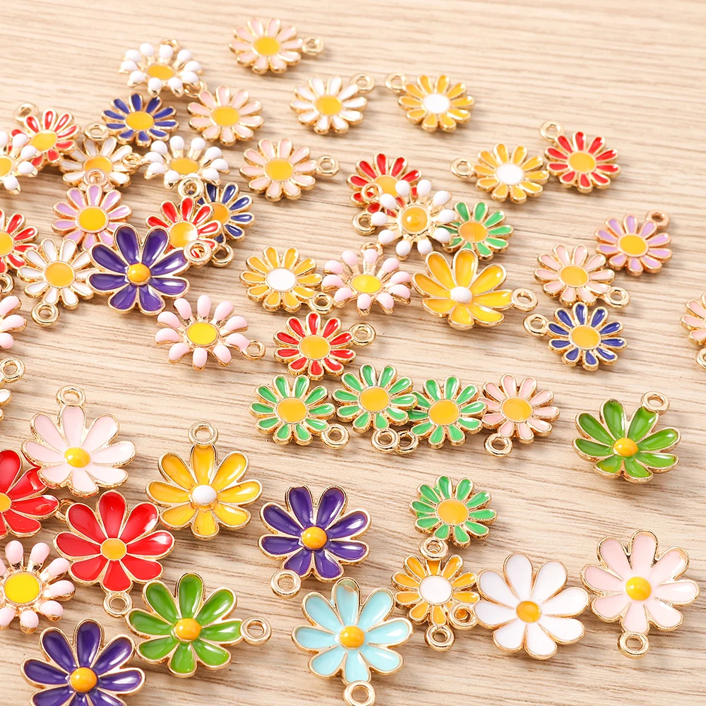 Tusember 10 Stück vergoldete, bunte, niedliche Gänseblümchen-Anhänger für DIY-Schlüsselanhänger, Ohrringe, Armbänder, Schmuckherstellung und Zubehör – Detail 6