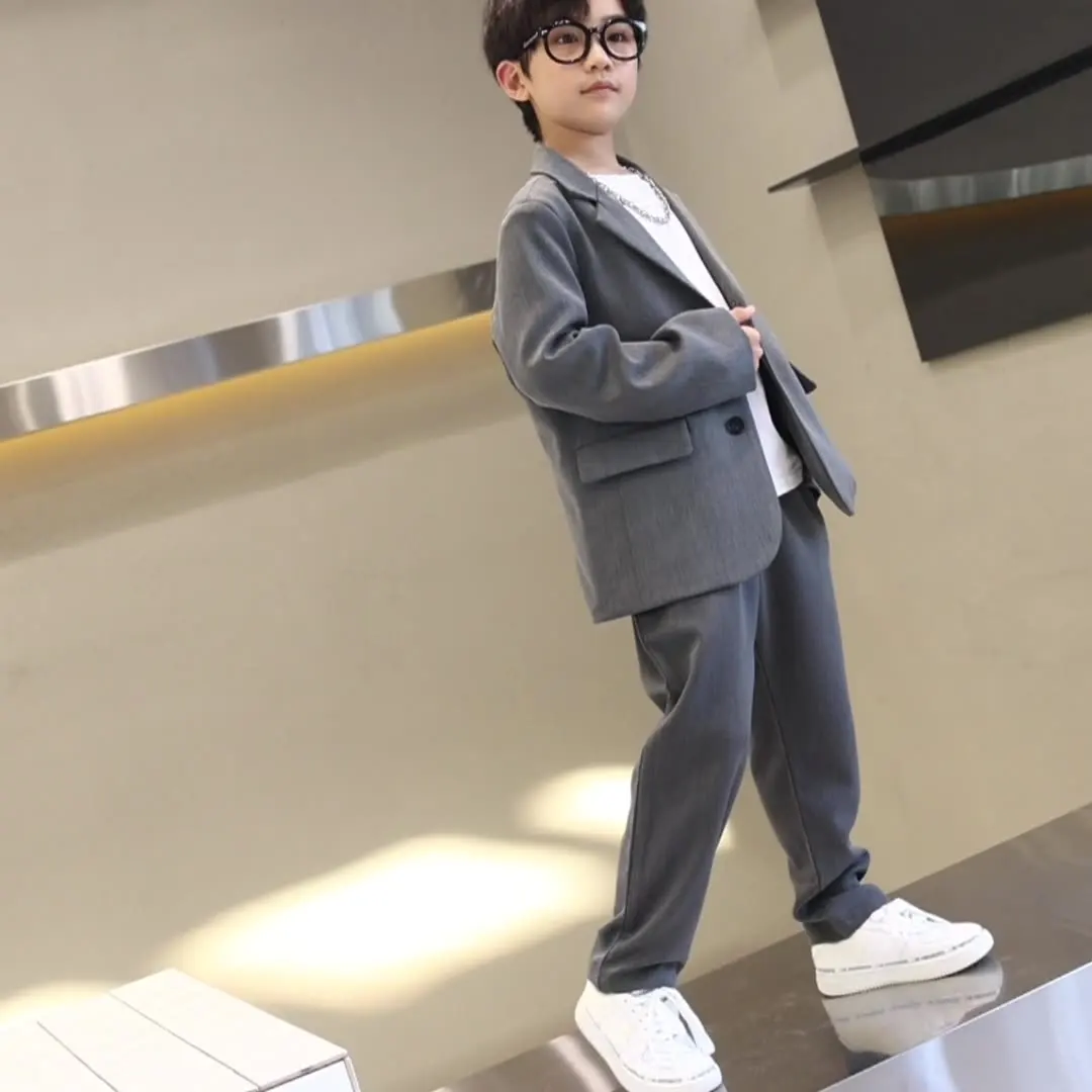 Suits for Kids Spring Autumn Long Sleeve Casual Blazer Jacket Trouser 2pcs School Uniform Teen Boys Clothes Set Children Cosutme