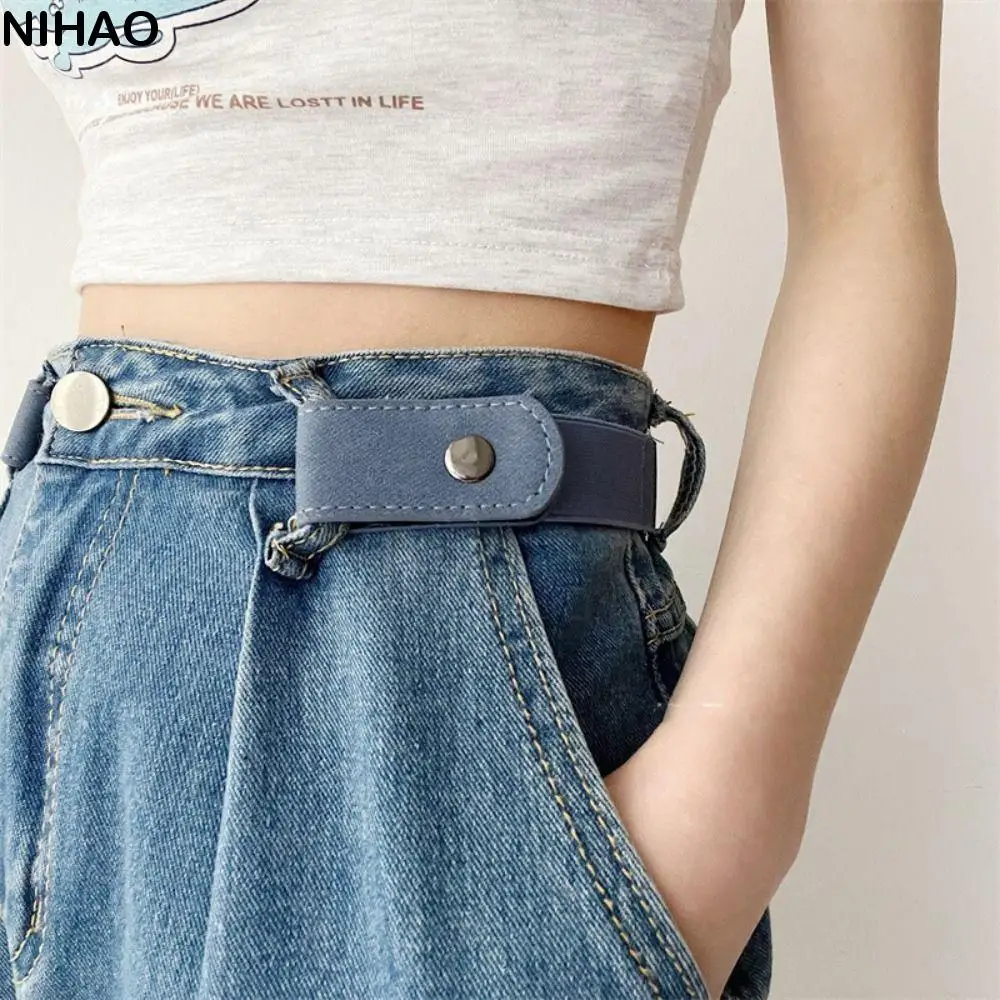 

No Buckle Invisible Belt Without Buckle Elastic Belt Traceless Stealth Buckle Free Belt Black Elastic Ladies Jeans