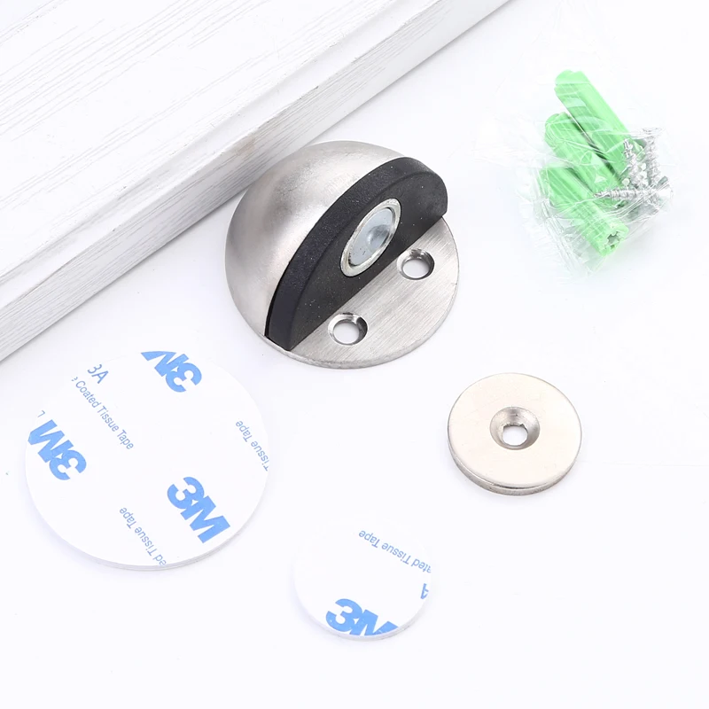 Stainless Steel Magnetic Door Stopper Punch-free Door Touch Magnetic Suction Rubber Semi-circle Anti-collision Door Stops