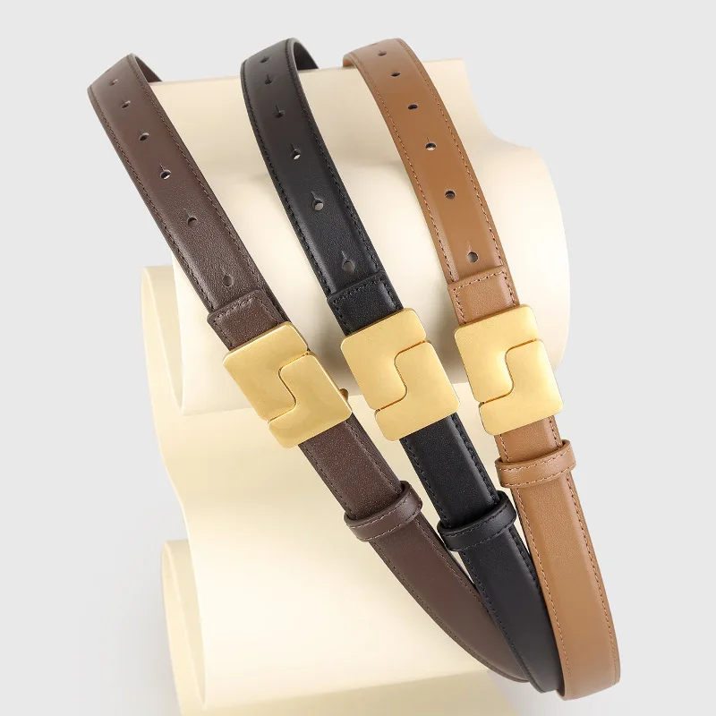 New Style Simple Square Buckle Women's Genuine Leather Belt, Versatile for Jeans, Dresses, Dates, Daily Commuting, Holiday Gifts