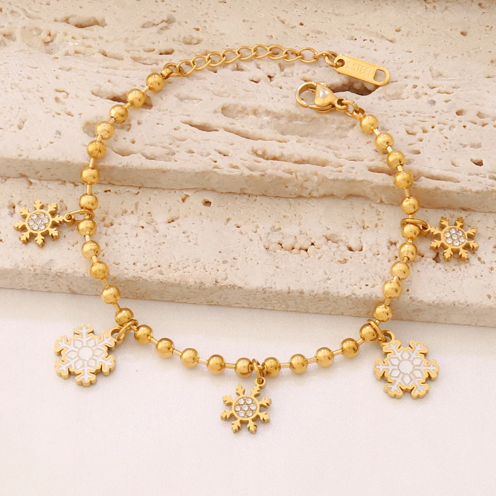Stainless Steel Cartoon Snowflake Santa Claus Pendant Bracelet for Women Bell Reindeer Tree Bead Bracelets Christmas Jewelry