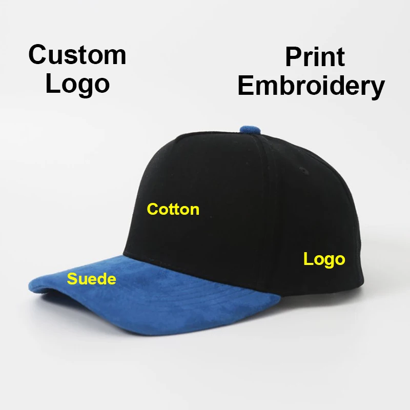 Men's Suede Colour-block Baseball Cap Custom Logo Adjustable Curved Snapback Hat Outdoor Sports Sun Cap for Fishing Casual Gorra