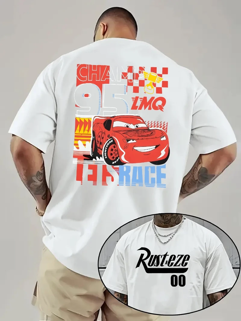 ديزني ماكوين طباعة سلسلة قصيرة الأكمام جولة الرقبة زوجين القطن الخالص مريحة تي شيرت الصيف الرجال اليومية ملابس رجالية عادية