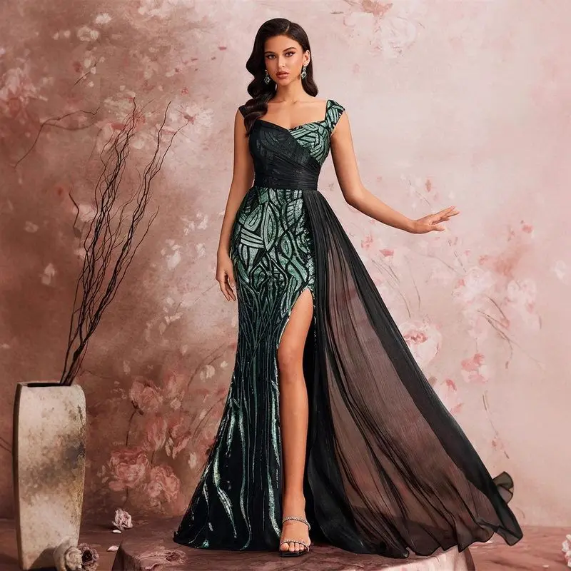 فستان سهرة رسمي من Ele Sequin مع حورية البحر المرنة Sle سبليت للولائم ألياف البوليستر 95% أخرى 5%