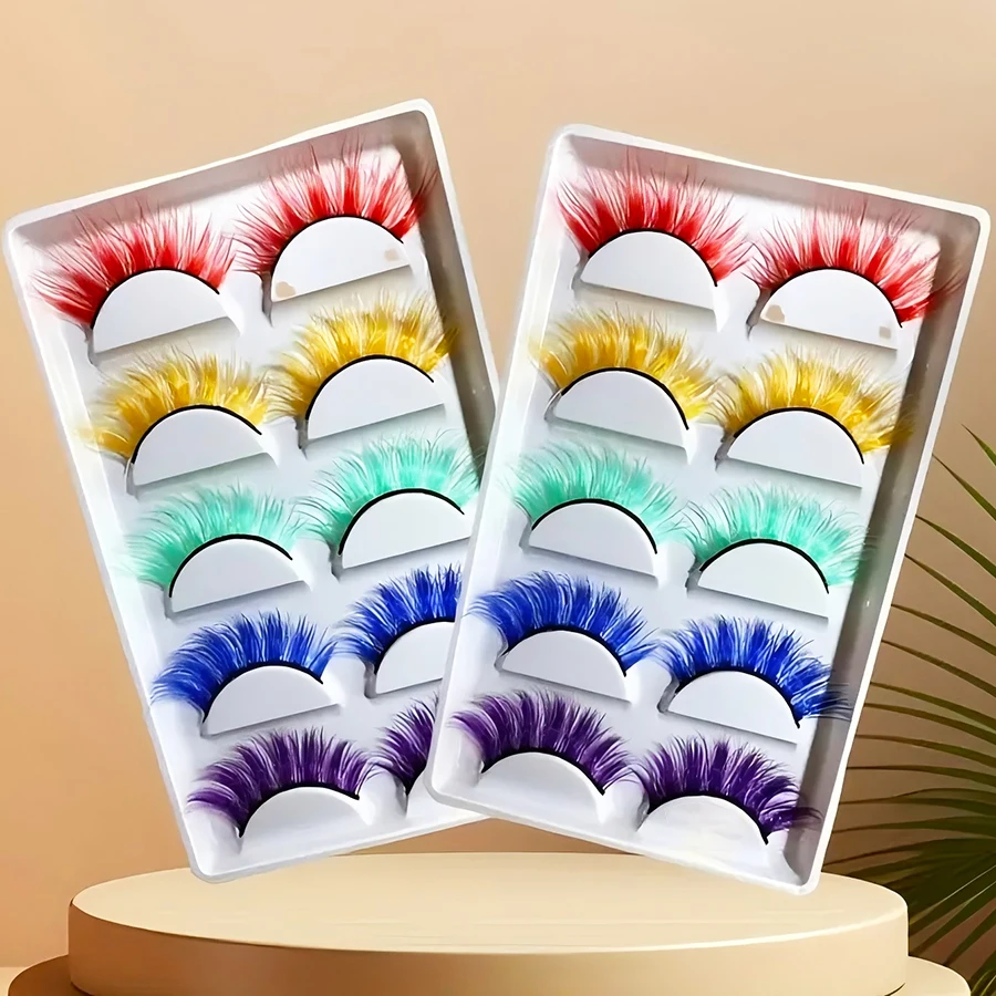 5 par mieszanych kolorów sztucznych rzęs 3D, naturalne, gęste i miękkie rzęsy do makijażu scenicznego w kształcie litery D, przesadzone rzęsy