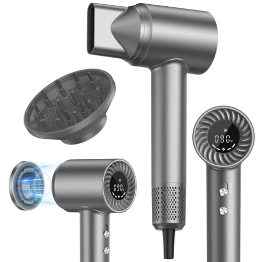 

Фен с бесщеточным мотором 150000 об/мин, 500 млн отрицательных ионов, быстрая сушка, легкий дизайн, терморегуляция, магнитная насадка, диффузор