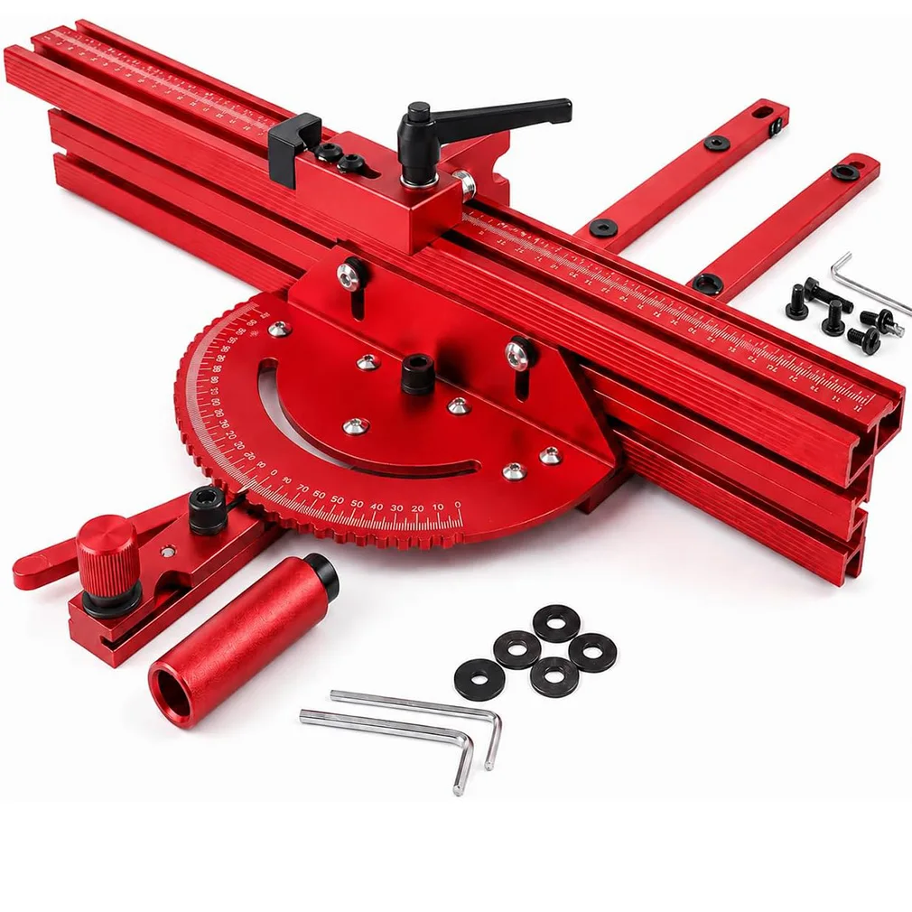 Hot 400MM Aluminium Profile Fence With Track Stop Sawing Assembly Angle Ruler Miter Gauge for Table Saw Router Woodworking Tool
