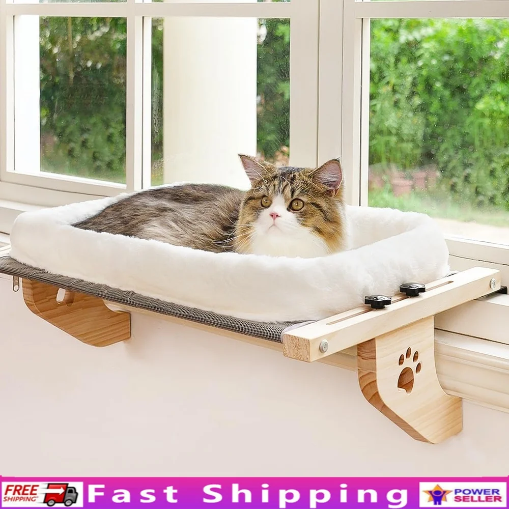 

Cat Window Perch Hammock Sturdy Bed Cover Cushion Adjustable Easy Assembly No Drill Sill Seat Large Cats 40lbs Capacity