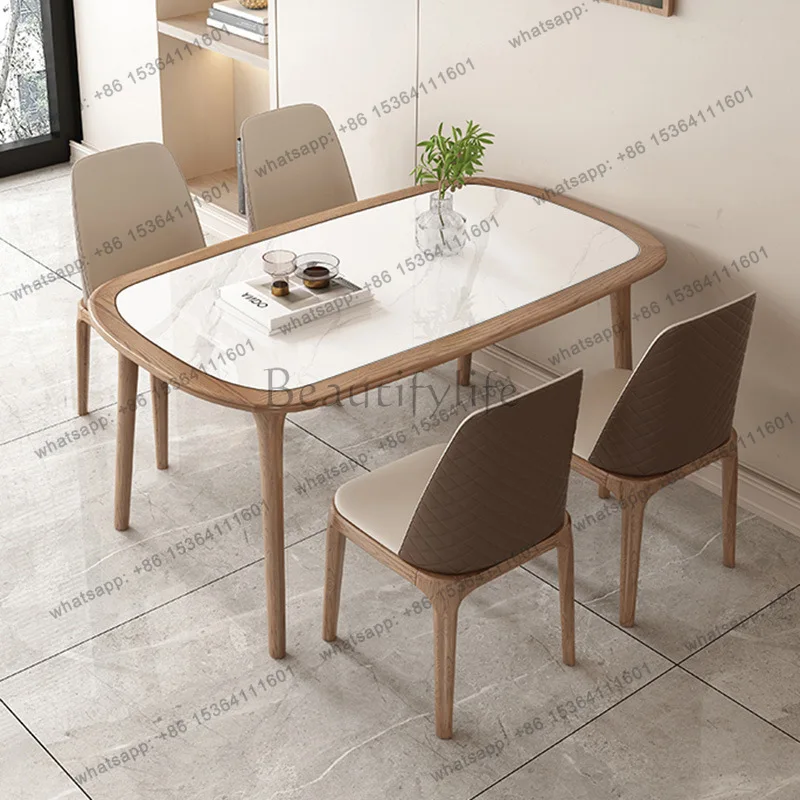 Embedded bright all-solid wood rock slab dining table Modern simple ash wood rectangular Nordic dining table