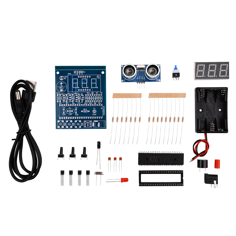 Ultrasonic Ranging Alarm Kits LED Display with Battery Case HC-SR04 Ultrasonic Sensor Module for Soldering Practicing DIY