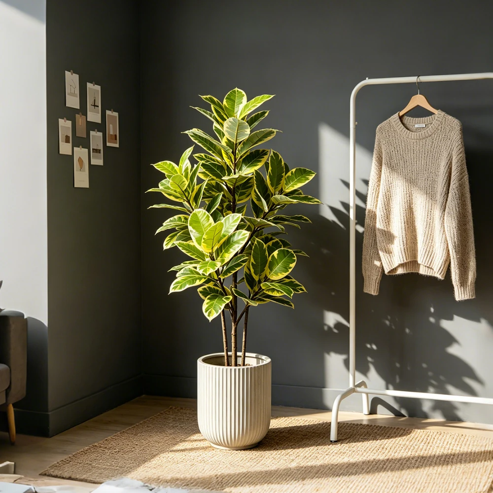 Rubber Plant Ficus - Sztuczna palma gumowa, drzewo banjanowe, tropikalna
