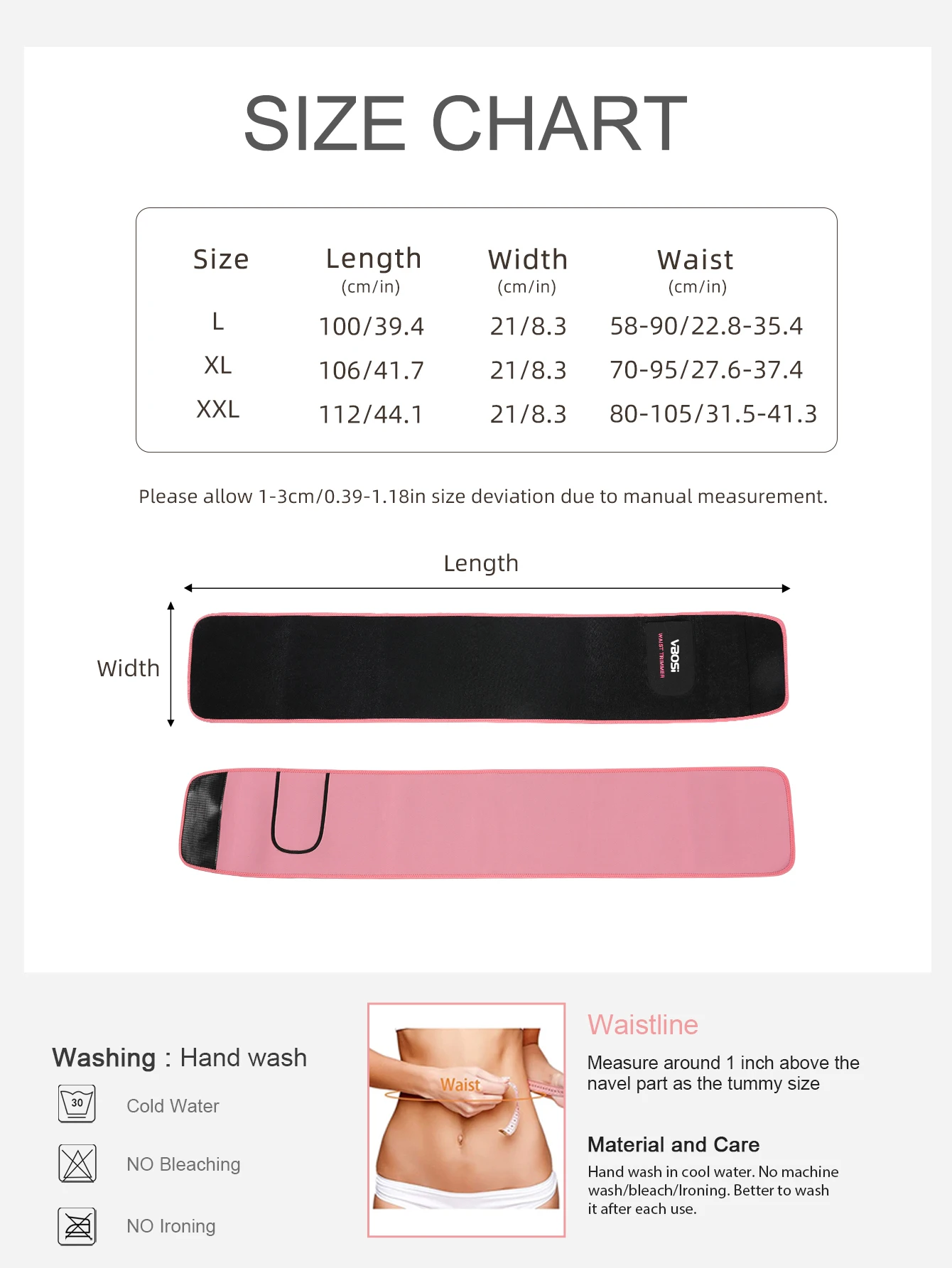 VBOSi Neopren-Taillengürtel für Männer und Frauen, verstellbarer Bauchstützgürtel für Laufen, Fitness, Übungen und Erholung – Detail 1