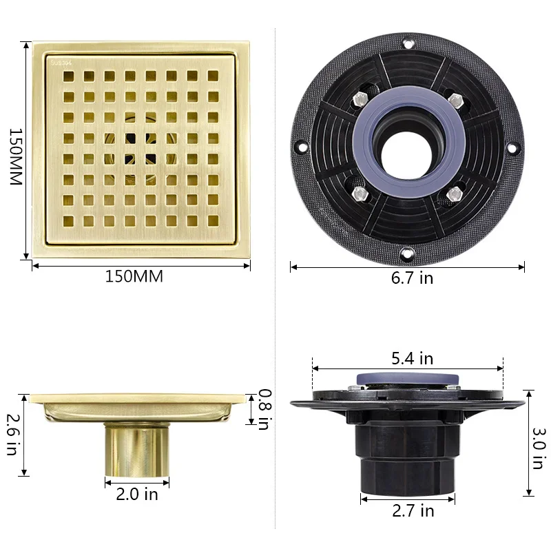 

Stainless Steel Square Floor Drain Deodorant Anti-Blocking Garbage Filter Drainage Floor Drain Balcony Bathroom Accessories