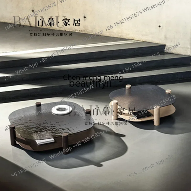 New arrive Italian light luxury minimalist solid wood coffee table hot melt tempered glass water ripple designer art coffee tabl