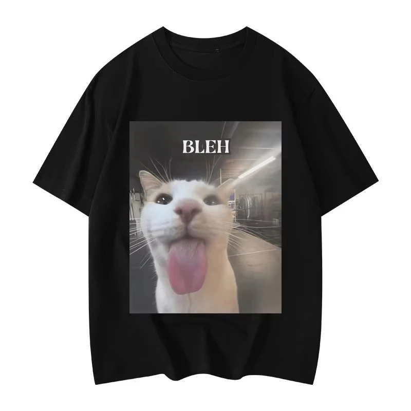 

2025 Fashion Trend T-shirt Summer Casual Short Sleeve T-shirt Bleh Funny Cat Meme Graphic T Shirt Men Women Clothing High Street