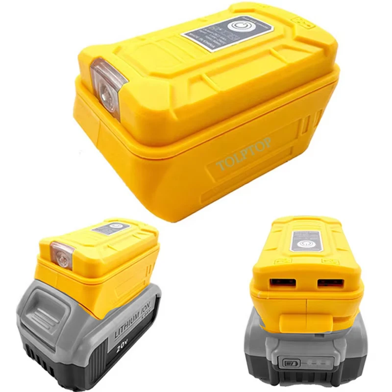 For Dewalt 18V 20V DCB205 DCB200 With Dual USB Port Fast Charging Li-ion Battery Adapter Portable Power Supply LED Light