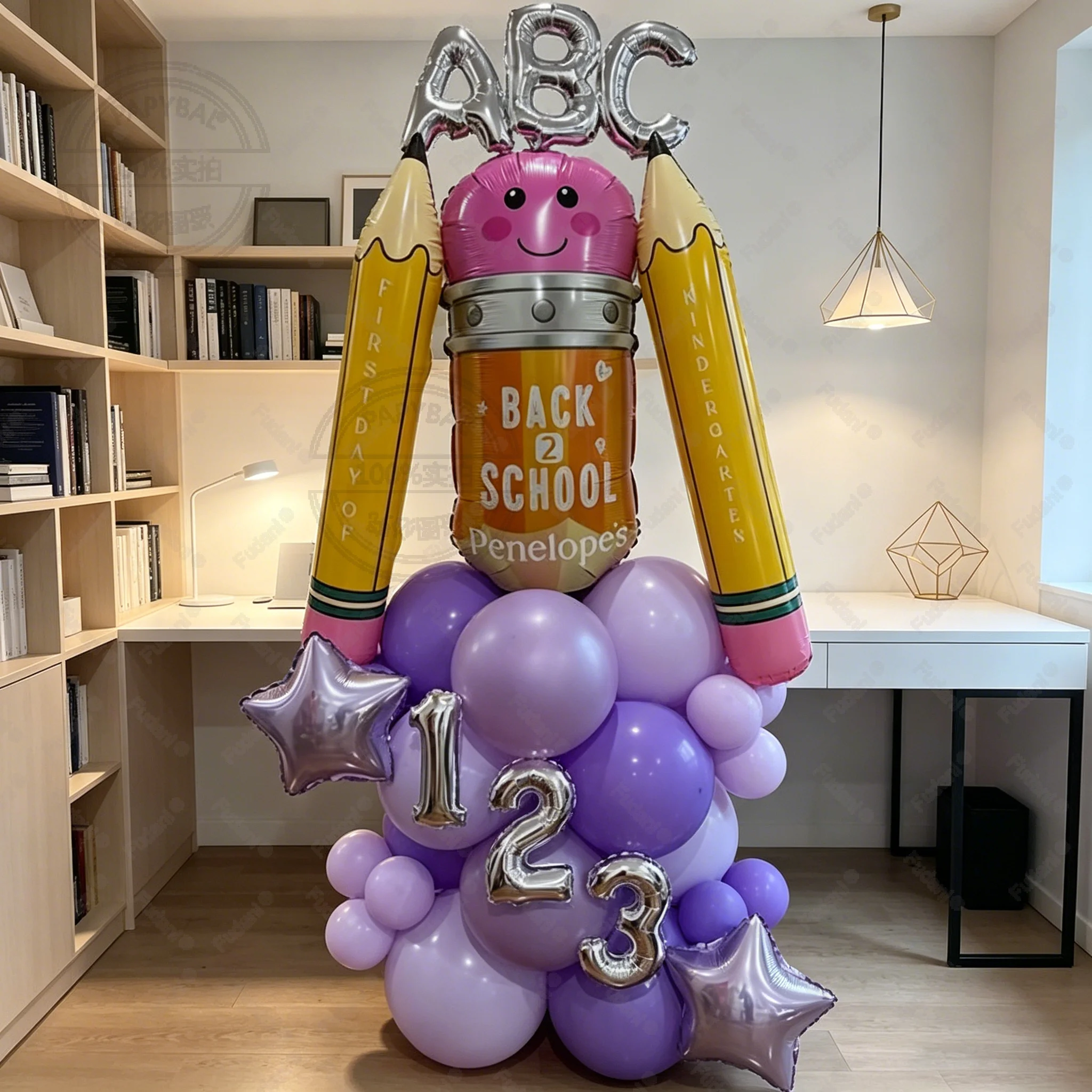 44PCS School Classroom Layout Decoration Balloon Stationery Cartoon Shape Aluminum Film Balloon Bag Pencil Balloon