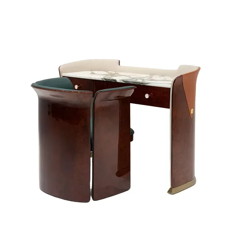 Light Solid Wood Makeup Table High-end Modern Simple Bedroom Furniture Marble Table Vanity