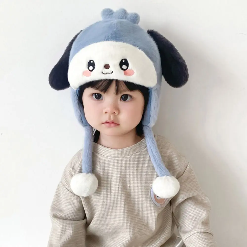 

Korean Style Solid Color Cartoon Plush Hat Hairball Woolen Baby Beanie Cap Thermal Hat Skullies Kids Crochet Hat Toddler