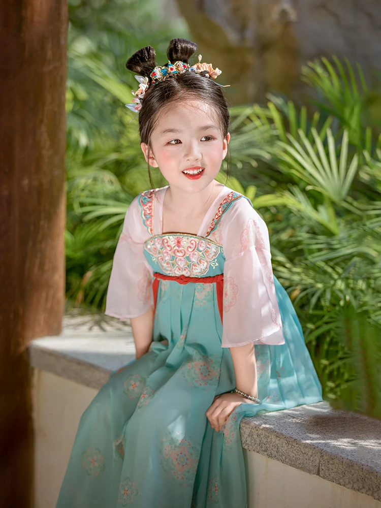 Hanfu Girls' Summer Dress Little Girl's Ancient Style Dress Children's Chinese Style Tang Suit