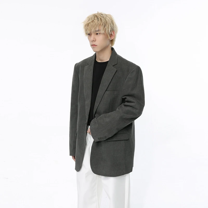 WTHT ใหม่แฟชั่นผู้ชายสีทึบ Casual Blazers อินเทรนด์ปุ่มแขนยาวหลวมแจ็คเก็ตชายฤดูร้อน 2A0094