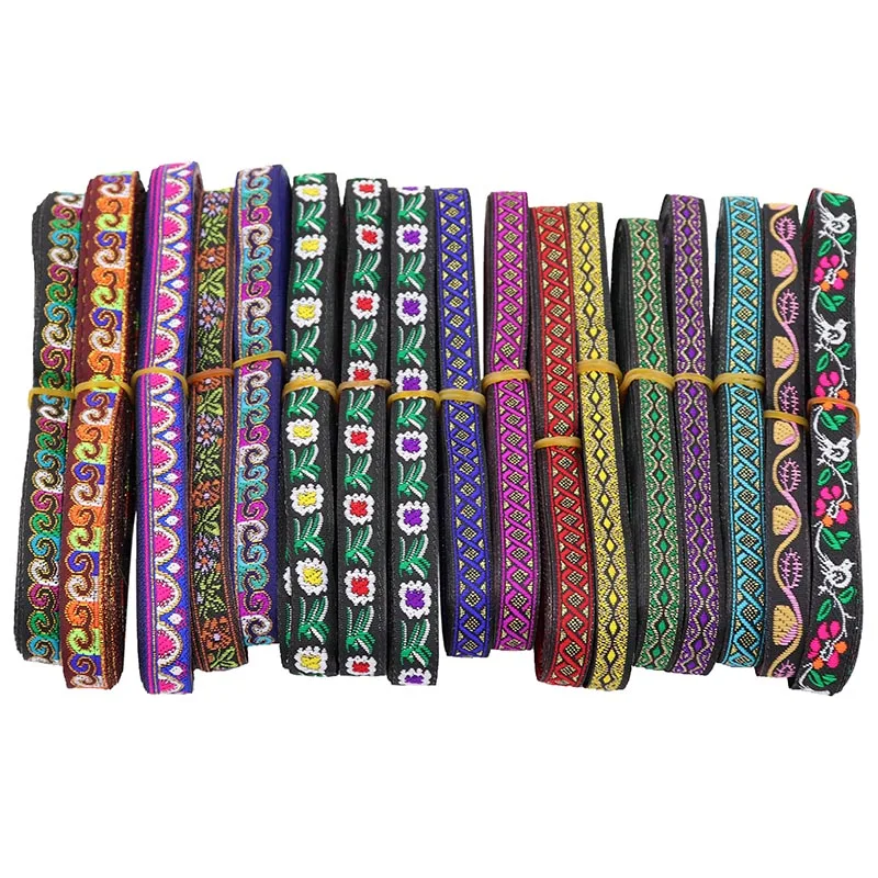 7 Yards 10mm Woven Jacquard Ribbon Vintage Ethnic Embroidery Lace Ribbon For Curtain Garment Bags Accessory