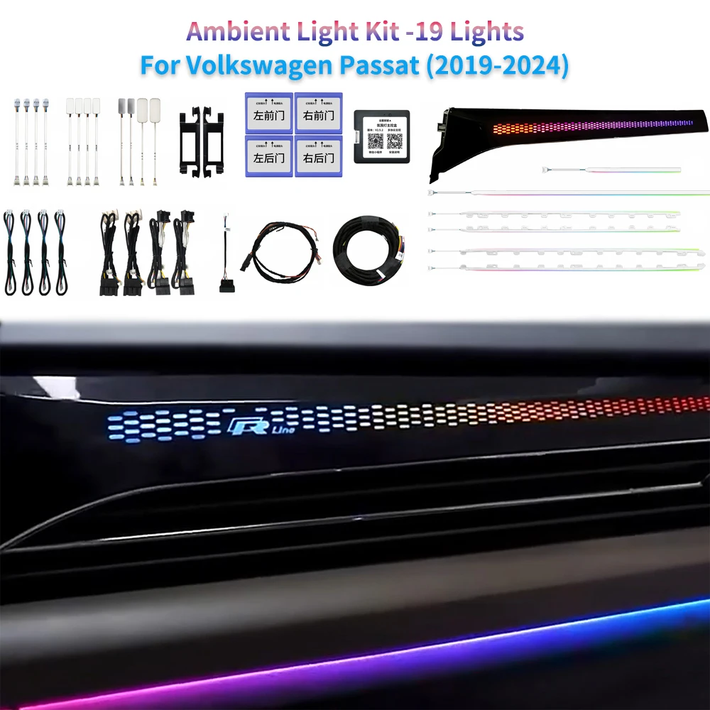 Für VW Passat 19-24 LED Drachenschuppen-Beleuchtung im Beifahrerstil mit Galvanisierungsoption, Upgrade Dynamisches Auto-Ambientelicht-Kit Passend