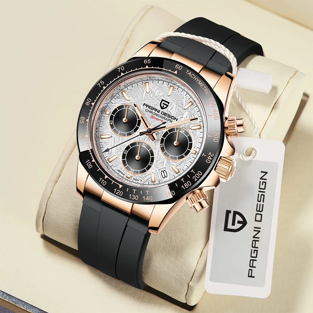

Часы PAGANI DESIGN Simulation VK63 с кварцевым механизмом, розовое золото, роскошные модные светящиеся часы, спортивные водонепроницаемые часы для мужчин, резиновый ремешок.