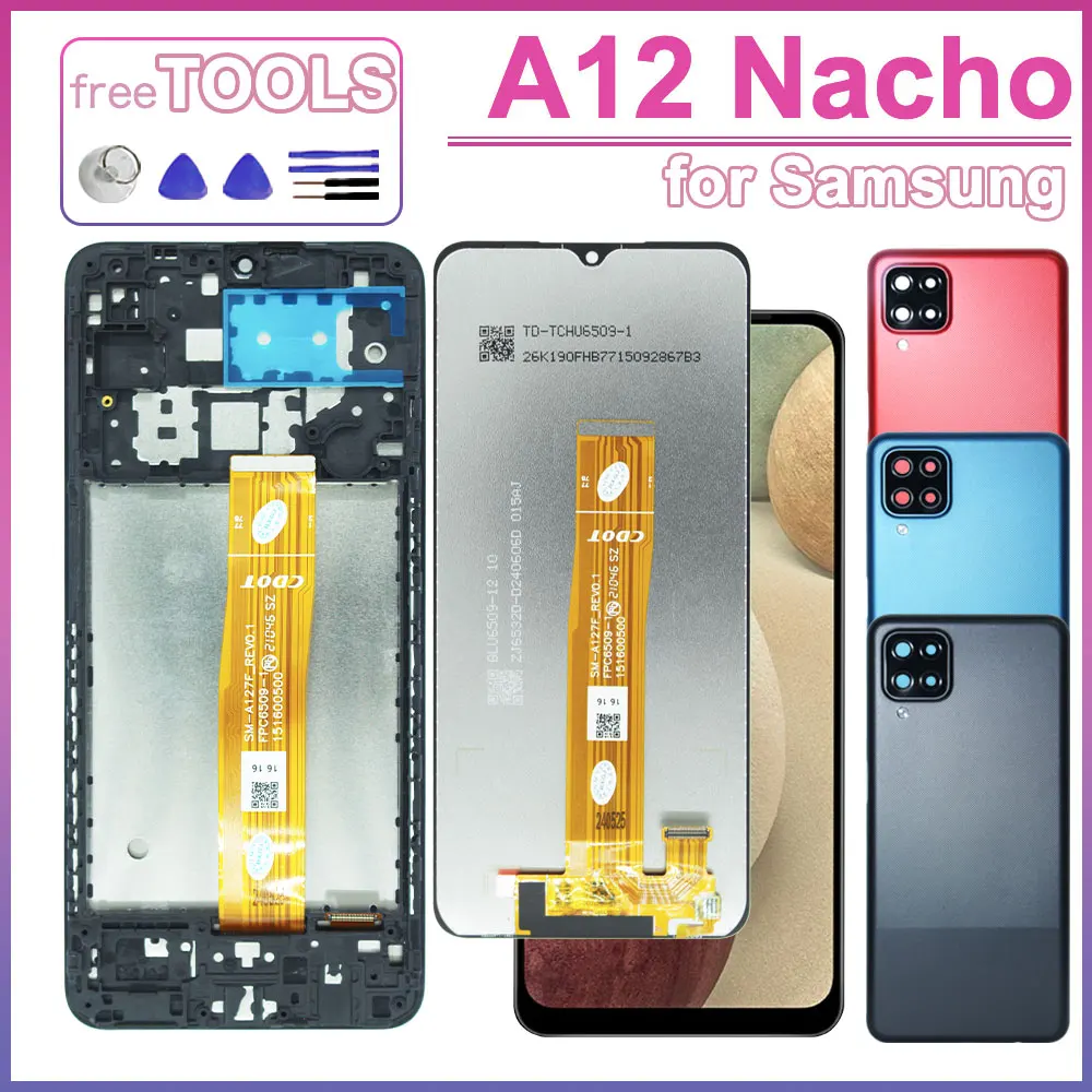 Pantalla LCD para Samsung Galaxy A12 Nacho, digitalizador de pantalla táctil con marco para Samsung A12 Nacho A127F A127M A127U