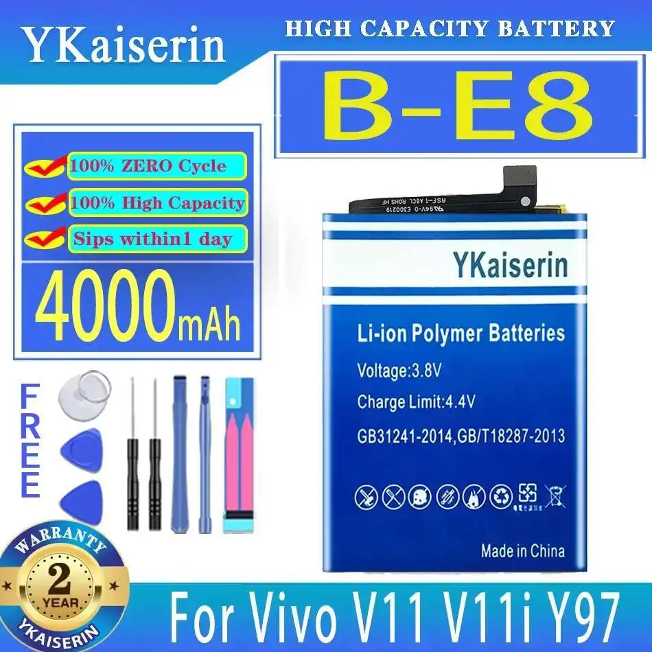 

YKaiserin 4000mAh Replacement Battery B-E8 For Vivo V1813A V11 V11i V1813T Y97 1806 Portable batteries