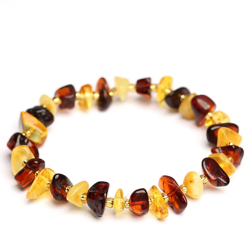 

Natural Amber Bracelet Women Fine Jewelry Accessories Genuine Healing Energy Gemstones Baltic Raw Amber Gravel Stone Bracelets