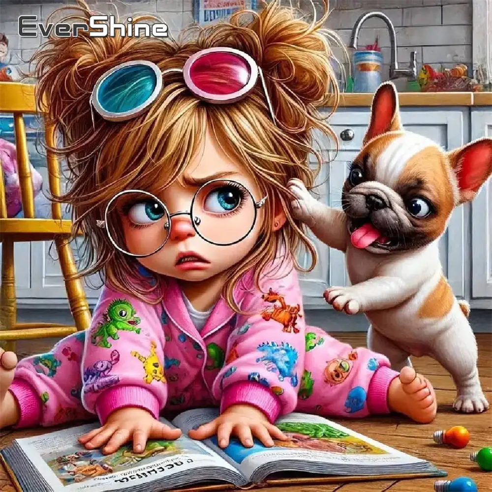 Evershine Girl Diamond Embroidery Portrait Painting Cartoon DIY Full Square Round Diamond Mosaic Dog Cartoon Handmade Hobby