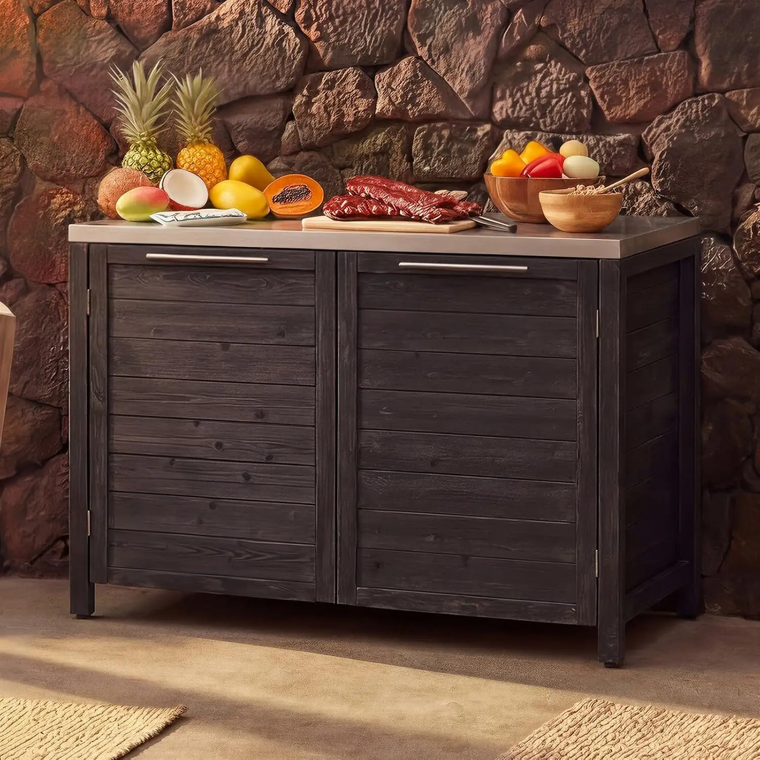 Outdoor Kitchen Storage Cabinet with Stainless Steel Countertop, Weather Resistant, Patio & Garden, Customized