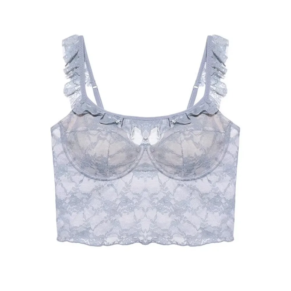 セクシー  BANERDANNI French Pure Desire Lace Cami Sling Top Women Beauty Back Tank Top Built‑in Chest Pad Layering Inner 32‑38 TOPS