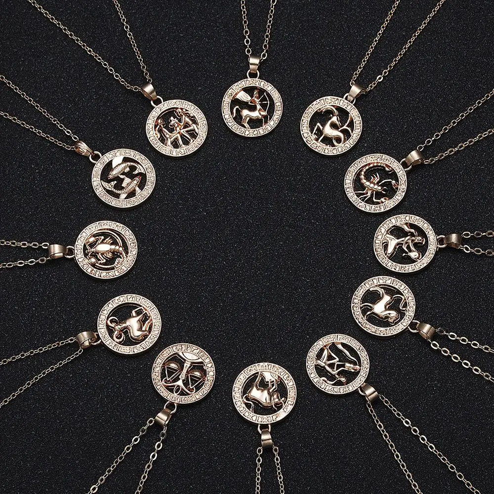 Jewelry Guardian Star Aquarius Leo Scorpio Hollow Out Horoscope 12 Constellation Pendant  Animal Zodiac Sign Choker