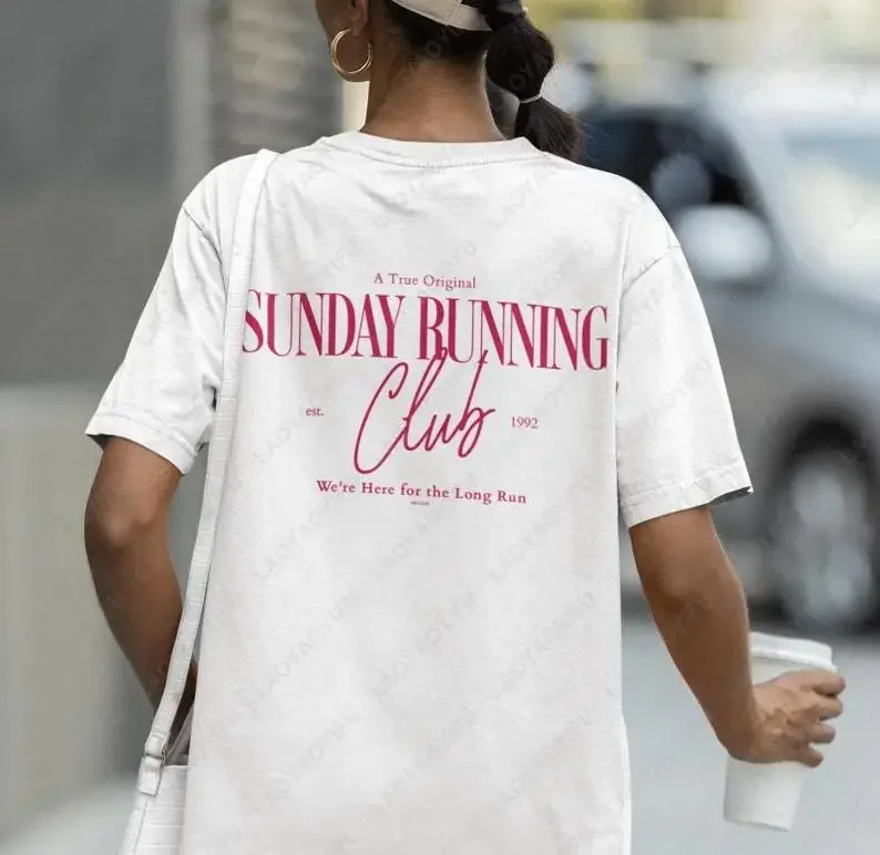 

Рубашка Sunday Running Club, мотивационная милая эстетичная футболка для тренировок для женщин, модный подарок лучшему другу, хлопковые топы с забавным принтом