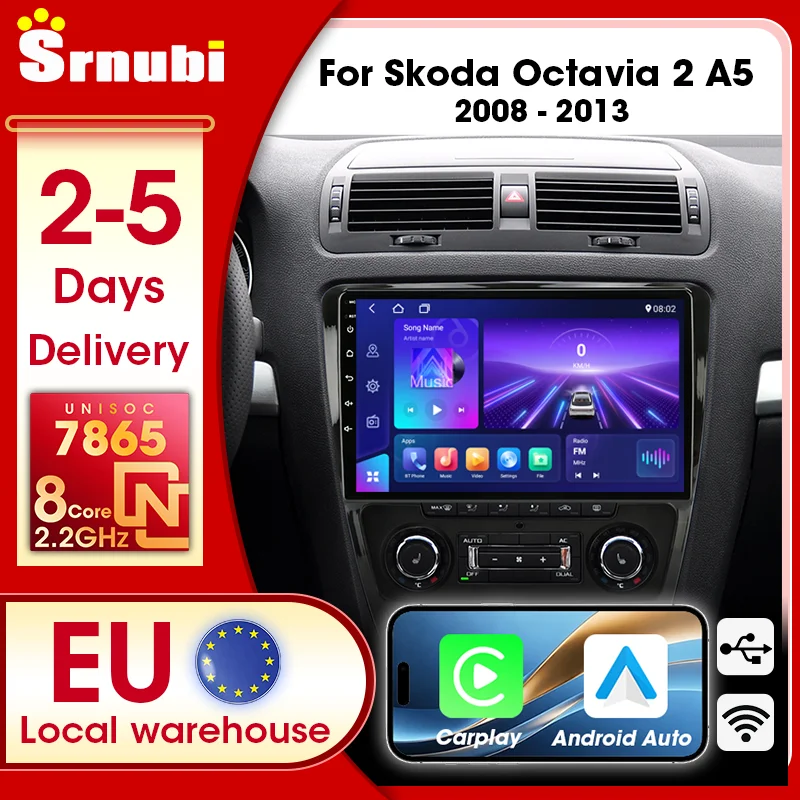 Autoradio 2 Din 10 pouces, Navigation GPS, lecteur multimédia DSP WIFI, Plug and Play, Carplay sans fil pour Skoda Octavia 2 A5 2008 - 2013, caméra de recul Android Auto